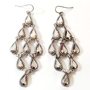 Long Dangle Metallic Earrings Silver Statement
